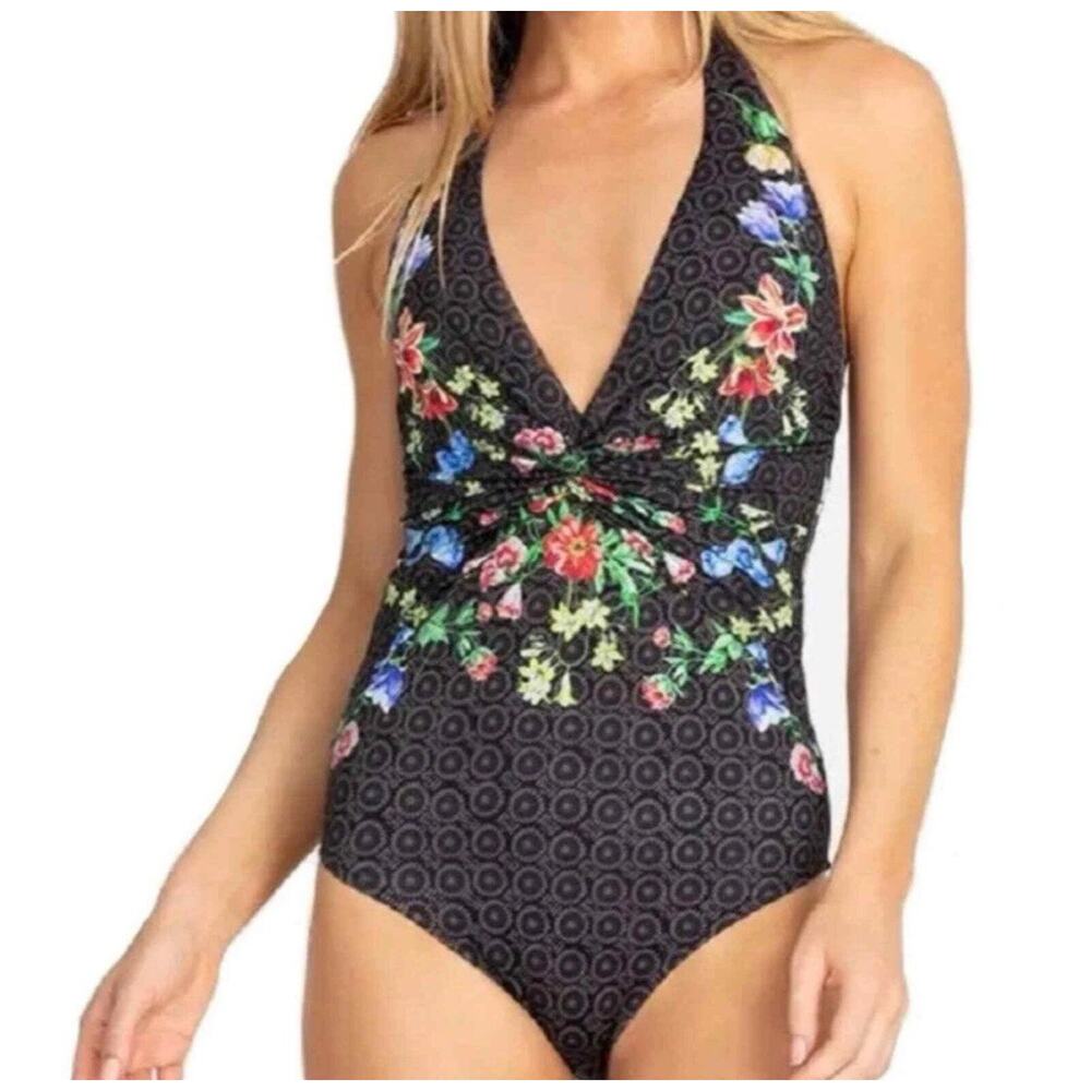 Johnny Was Color Twist black floral one-piece swimsuit Size Small NWT